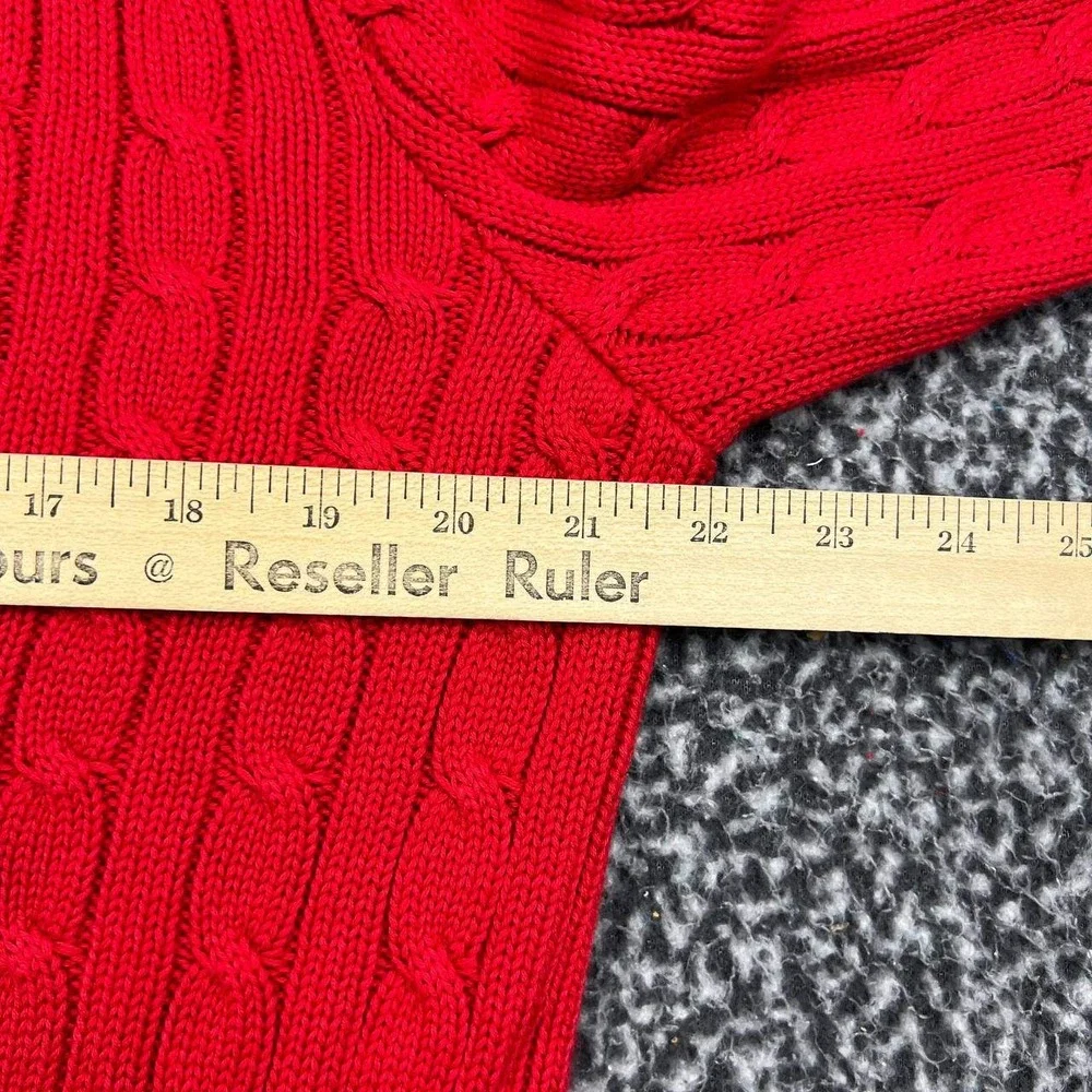 Ralph Lauren Sport Sweater Women XL Red Cable Knit V-Neck Cotton Long Sleeve